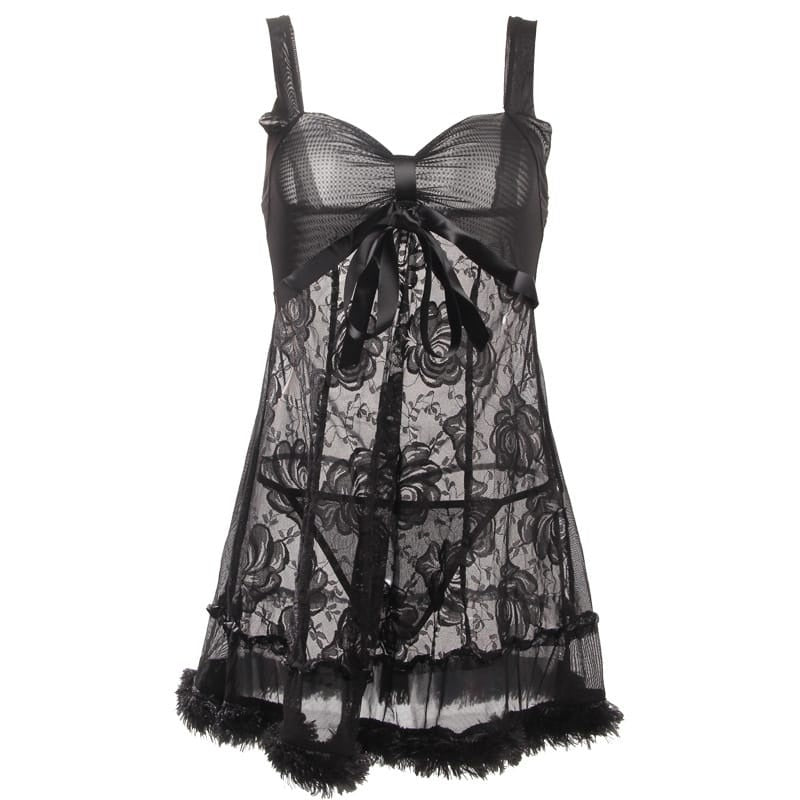 Mesh Pacthwork Plush Hemline Strap Sleep Dress