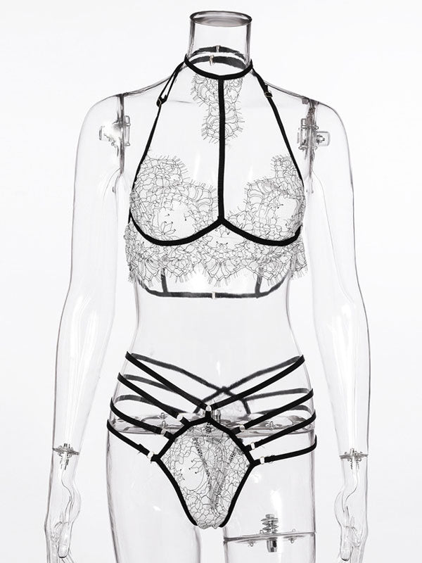 Printed Polyester Cut Out Two-Piece Lingerie Set