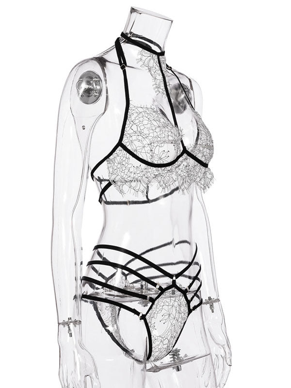 Printed Polyester Cut Out Two-Piece Lingerie Set