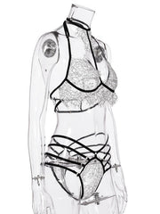 Printed Polyester Cut Out Two-Piece Lingerie Set