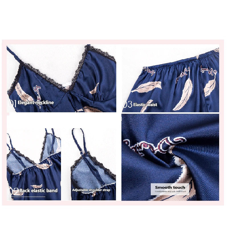 Satin Sleeveless Printed Sleepwear