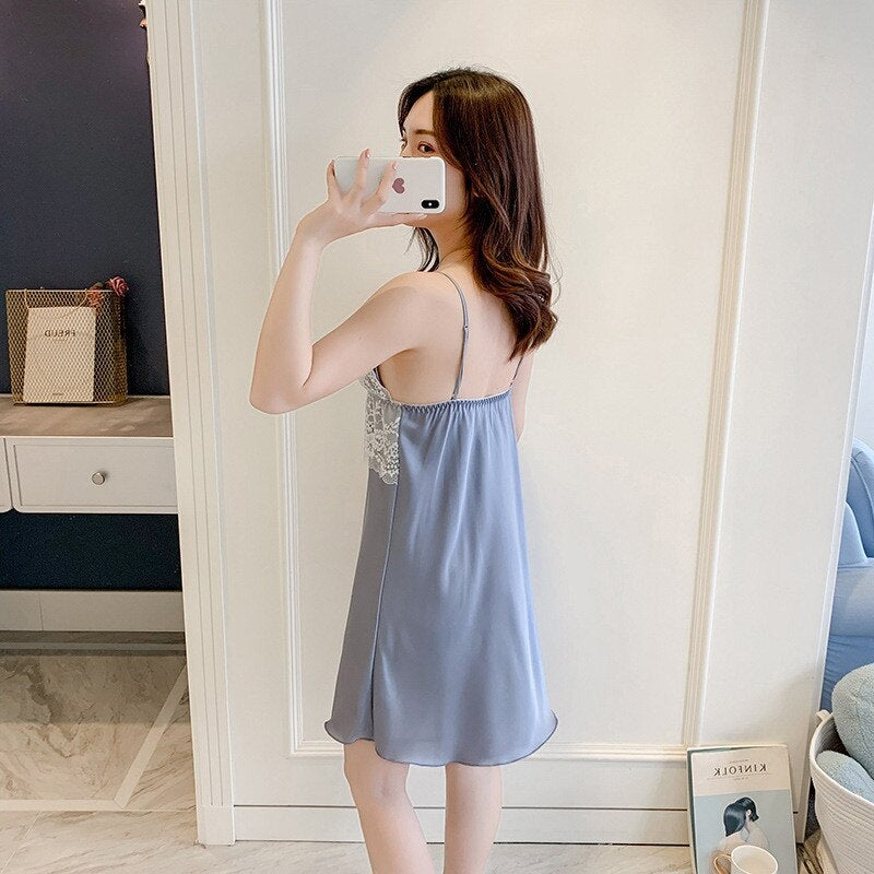 Sling Faux Silk Elegant Lace Pajamas