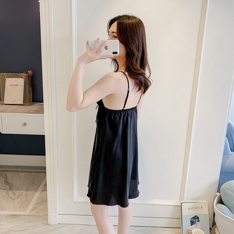 Sling Faux Silk Elegant Lace Pajamas