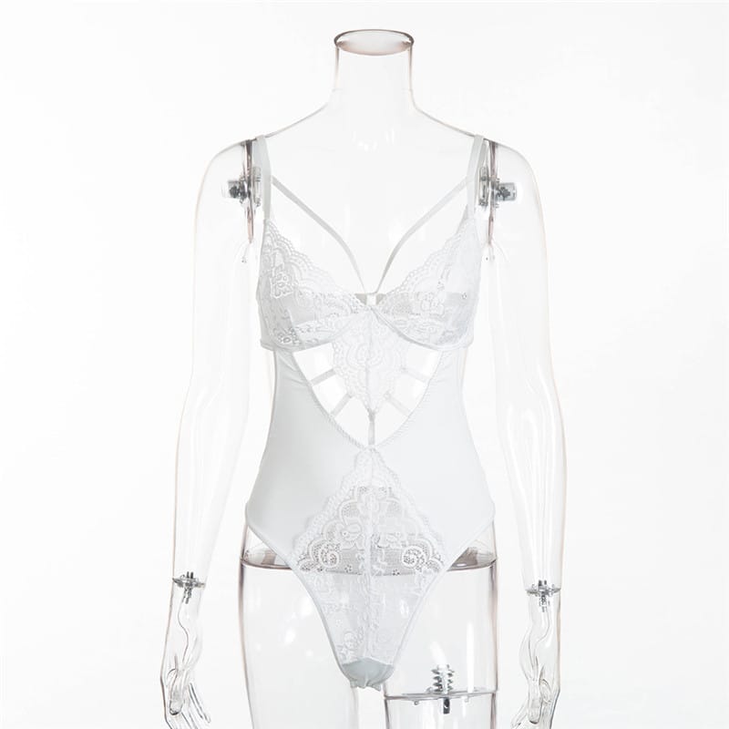 Solid Color Hollow Out Ultrathin Sleep Bodysuit