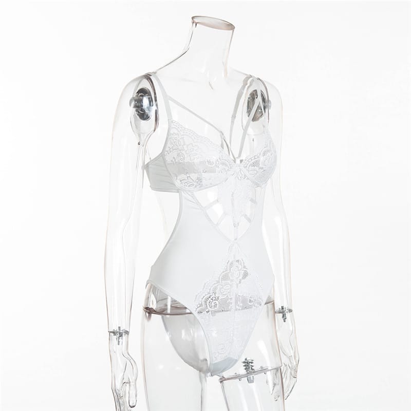 Solid Color Hollow Out Ultrathin Sleep Bodysuit