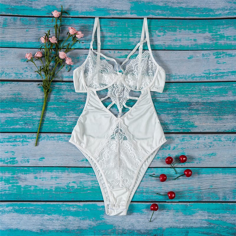Solid Color Hollow Out Ultrathin Sleep Bodysuit