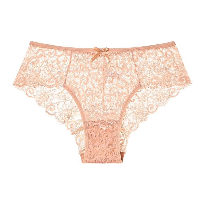 Solid Color See-Through Lace Briefs