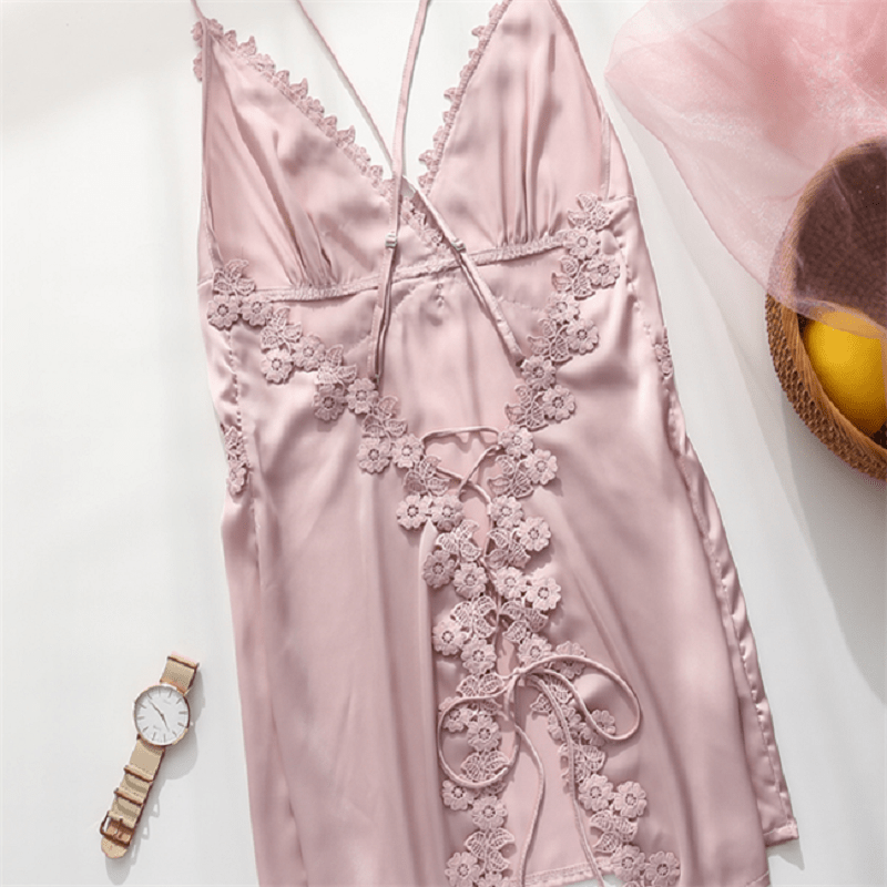 V-Neck Backless Lace Up Sleep Dress