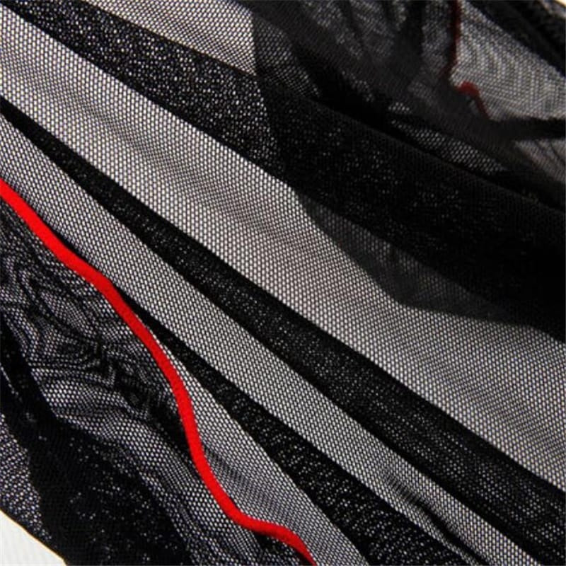 V Neck Block Color Mesh Lace Strap Nightdress