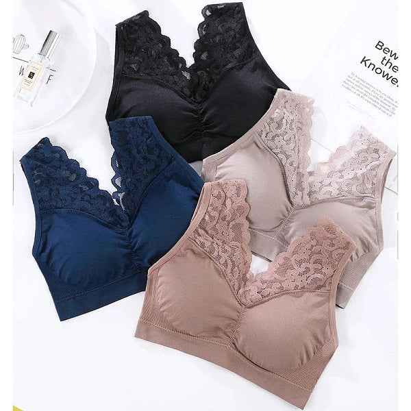V Neck Lace Bras For Brassiere Push Up Padded Bra
