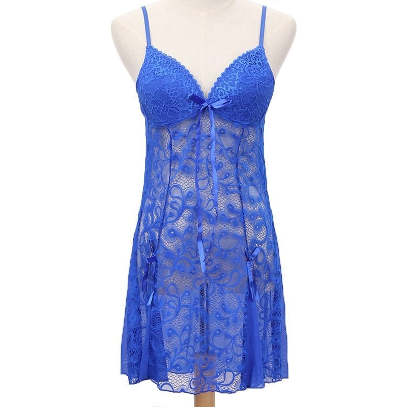 V Neck Mesh See-Through Lace Patchwork Sleep Dresses