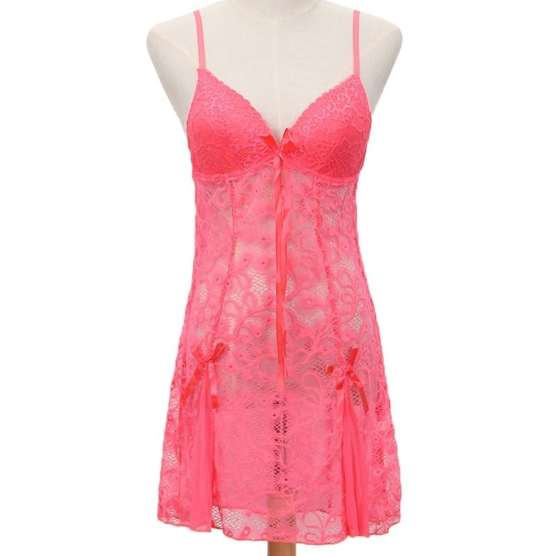 V Neck Mesh See-Through Lace Patchwork Sleep Dresses