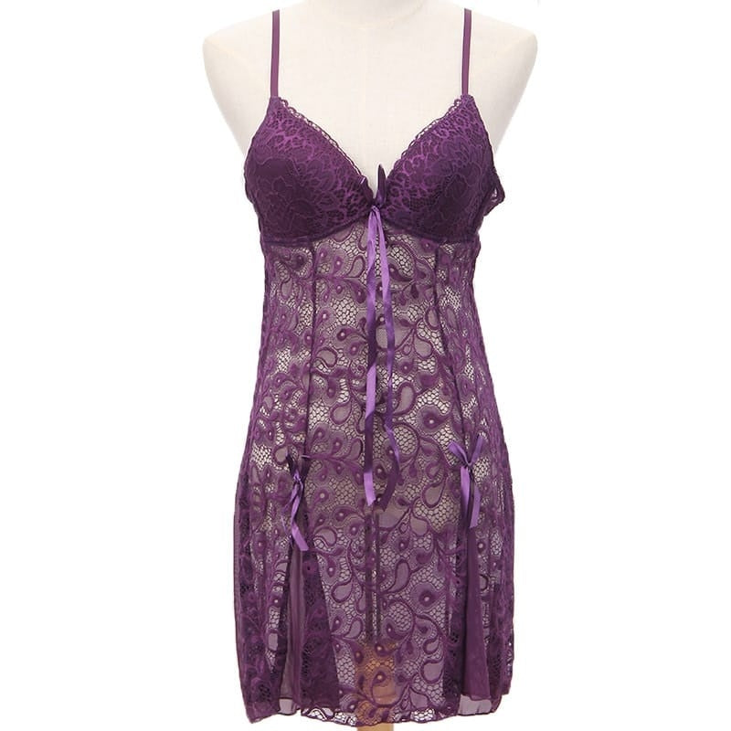 V Neck Mesh See-Through Lace Patchwork Sleep Dresses