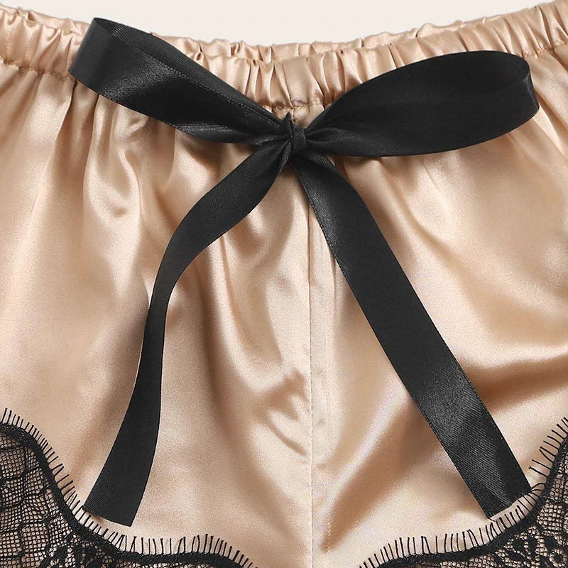 floral lace Bralette With Satin Shorts Lingerie Set