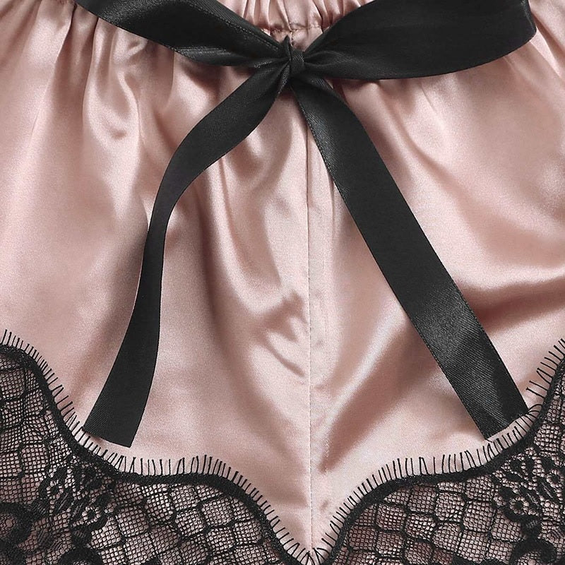 floral lace Bralette With Satin Shorts Lingerie Set