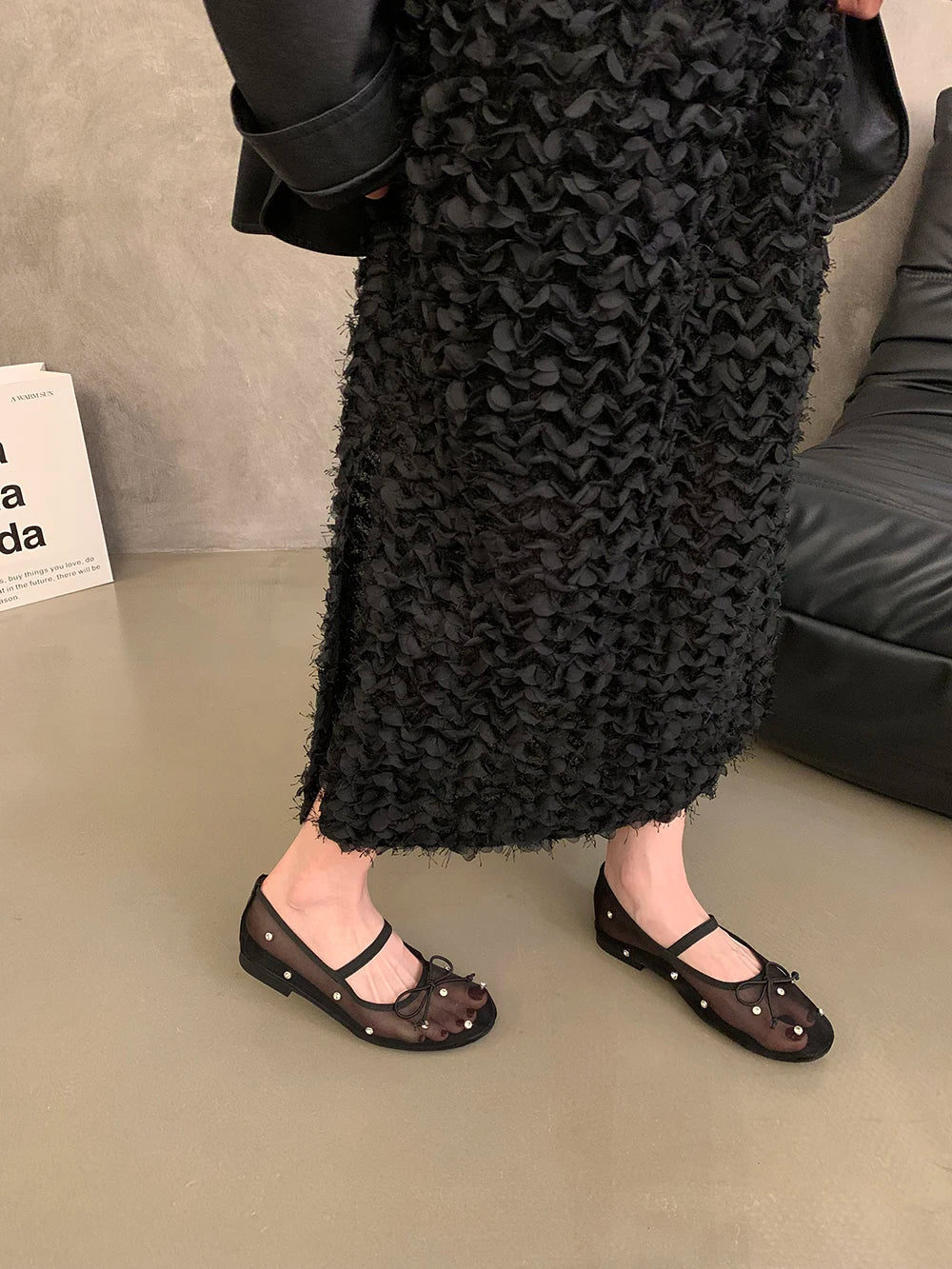 Flat Shoes Mesh Elegant Mary Jane Shoes Soft Sole Outdoor Dress Ballerinas