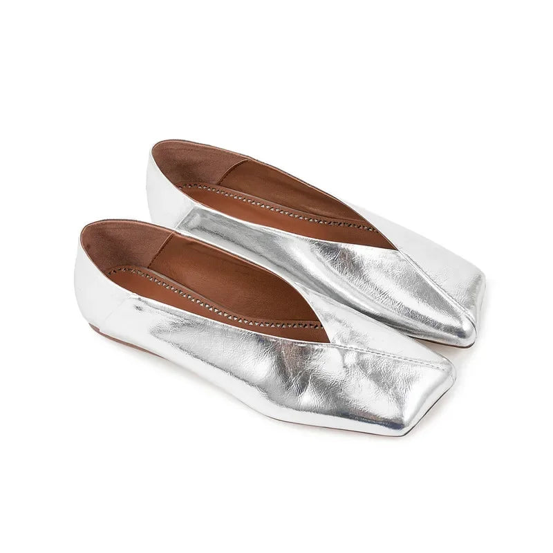 European and American Genuine Leather Flat Bottomed Square Toe Single Shoes