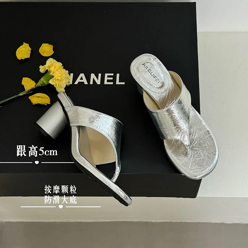 Red Footwear Round Heels Slippers Flip flops Elegant Heeled Sandals Slides