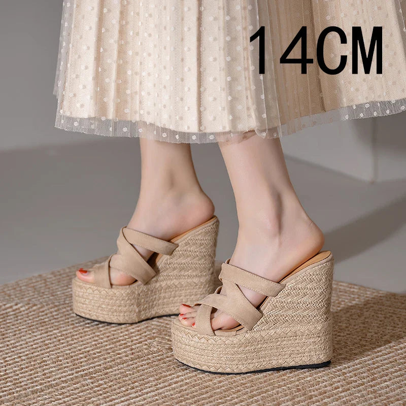 Size 32-39 Open Toe Sandals High Heel Wedge Platform Beach Sandals Shoes