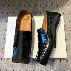 Square Toe Patent Leather Loafers Comfortable Flat Mules
