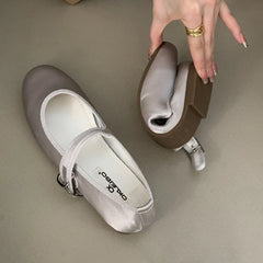 Comfort Satin Soft Sole Mary Jane Shoes Round Toe Shallow Flats Elegant Buckle Prom Ballet Shoes