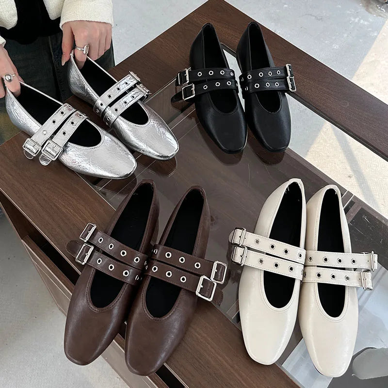 Buckle Strap Footwear Round Toe Flats With Dance Shoes Soft Shallow Ballet Flats Shoes