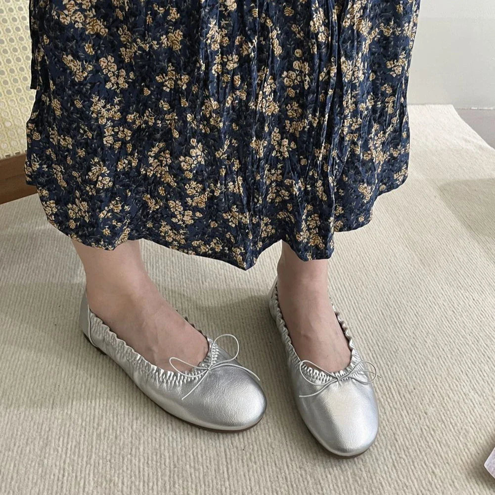 Suede Retro Bowknot Round Toe Flat Shoes Soft Sole Comfort