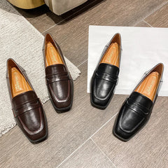 British High Quality leather flats shoes woman slip on loafers 34-43 big size square toe oxford shoes woman comfy working flats