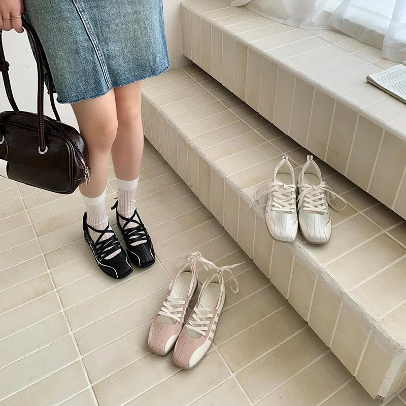 Ballet Style Flats Lace-up Retro Mary Jane Comfortable Lightweight Ballet Sneakers
