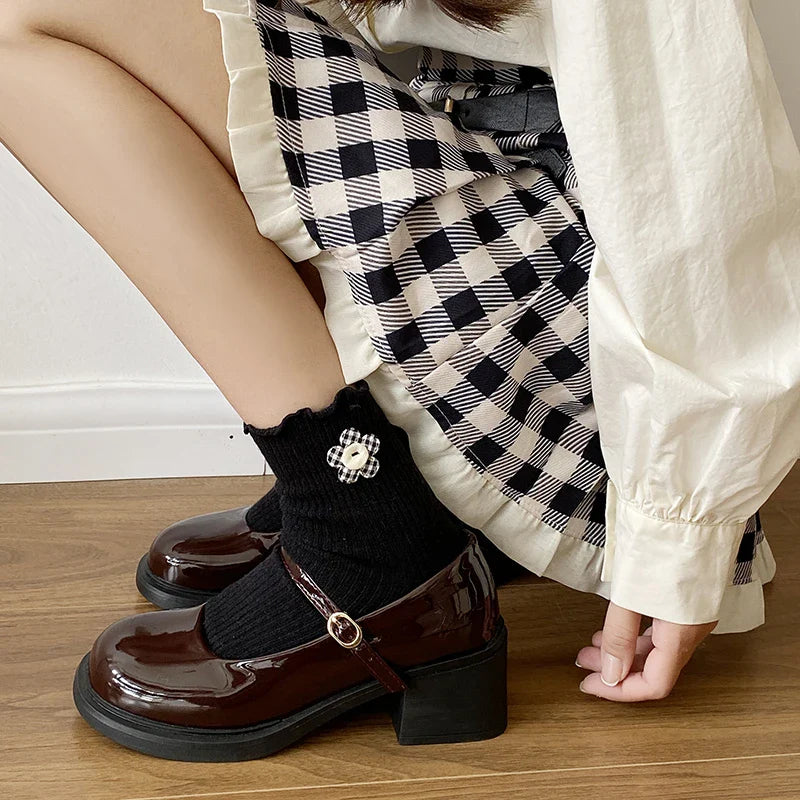 Mary Jane Shoes Simple Glossy PU Causal Uniform Low-heeled Shoes Versatile Lolita Pumps