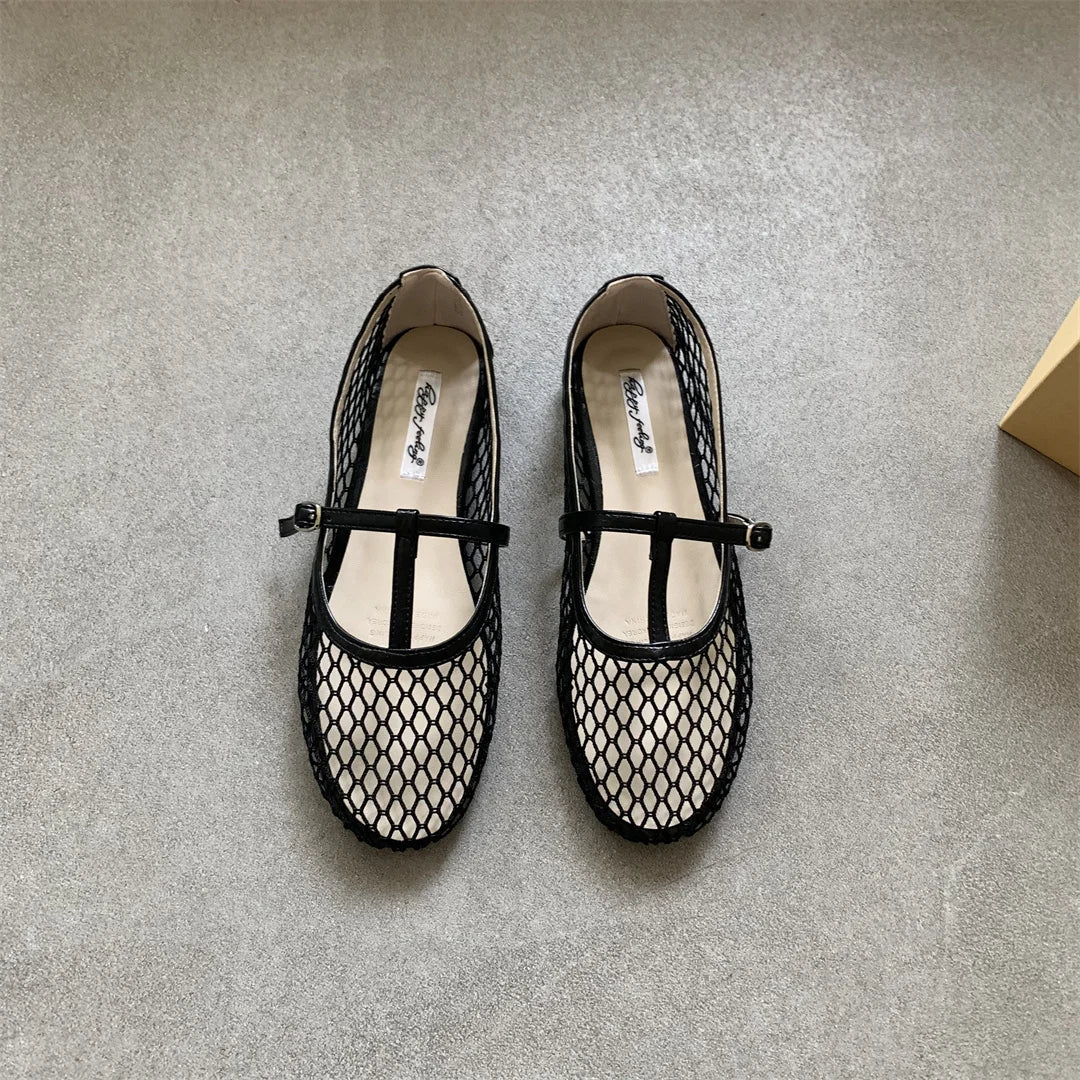 Cosy Mesh Heels Flat Shoes Round Toe Buckle Strap Casual Outdoor Dress Sandals