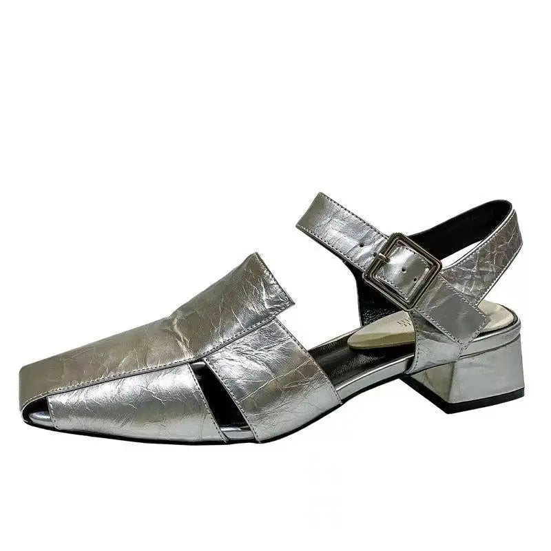 High-end Shoes High-heeled Characteristic Casual Single Shoes Thick-heeled PU Medium-heeled Shoes 2024
