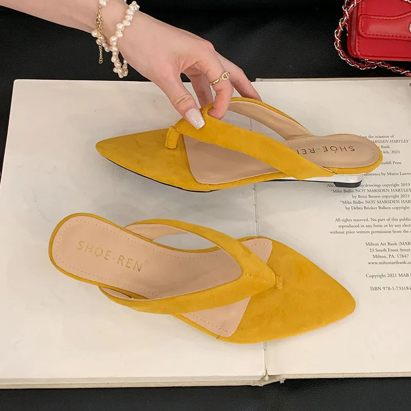 In Pointed Toe Wedges Slippers Flip flops Slides Low Heel Wedges Sandals