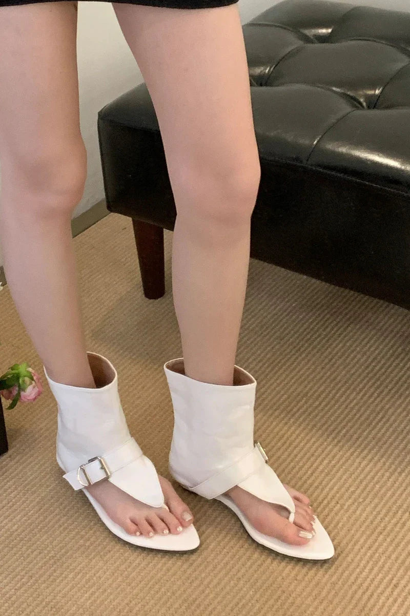 White Sandals Woman Thong Low Heels Ankle Boots Shoes Punk Black Sandals Brown Flip Flops Sandales Femmes 2025