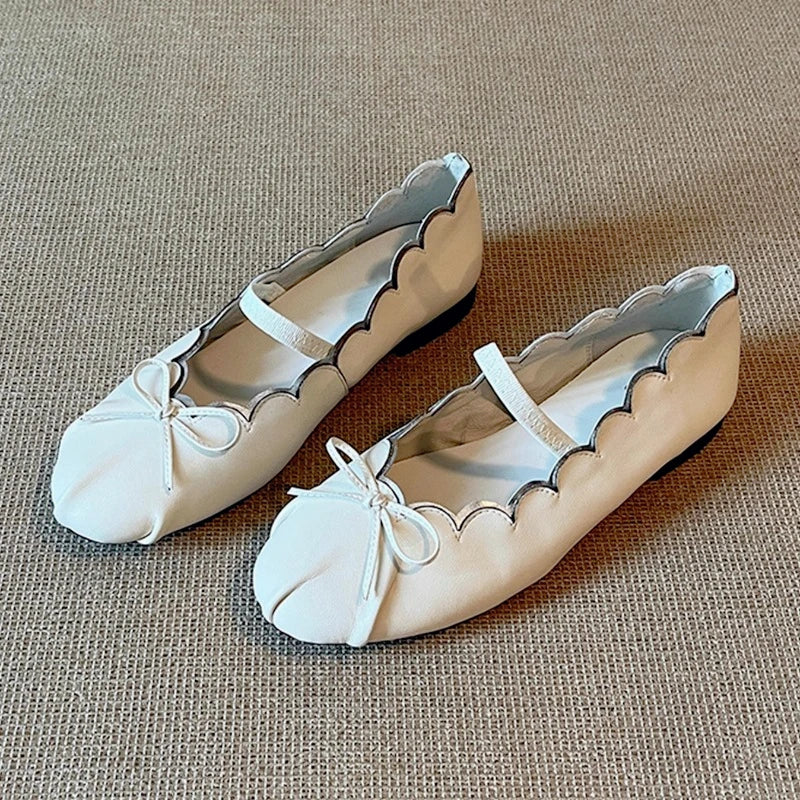 Sweet Bowknot Design Comfort Soft Ballet Flats Elegant Pleated Shallow Flats Loafers Zapatos De Mujer