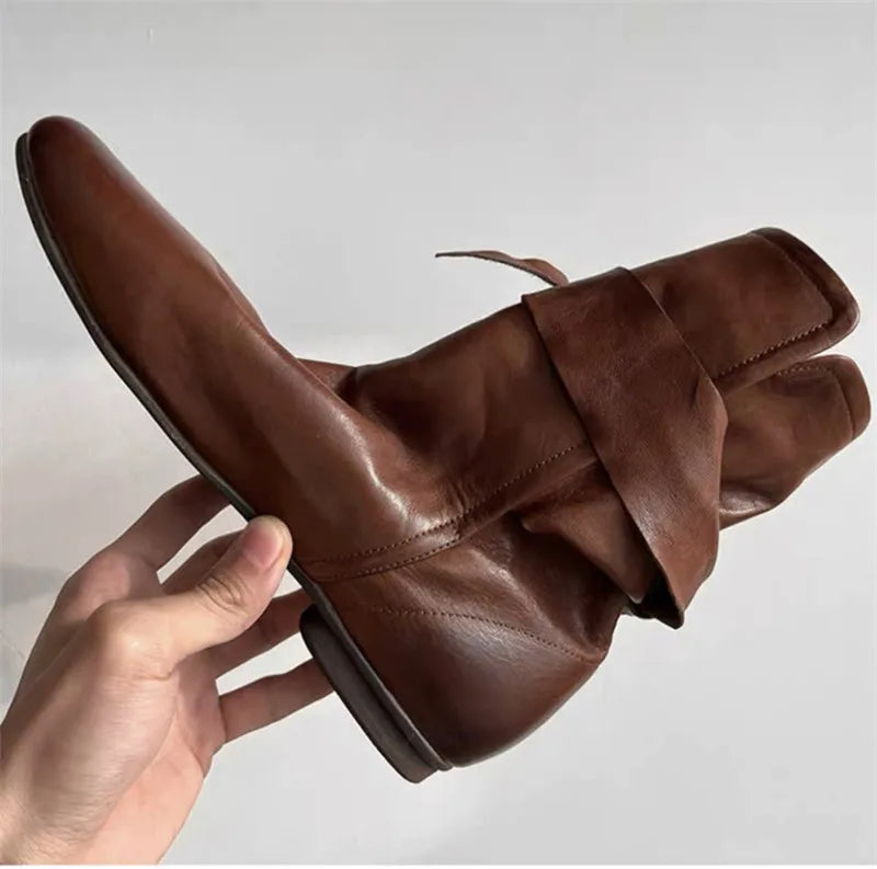 Soft Leather Lace-up Ankle Boots Comfortable Flats Short Booties Bowknot Chelsea Boots Shoes Botas