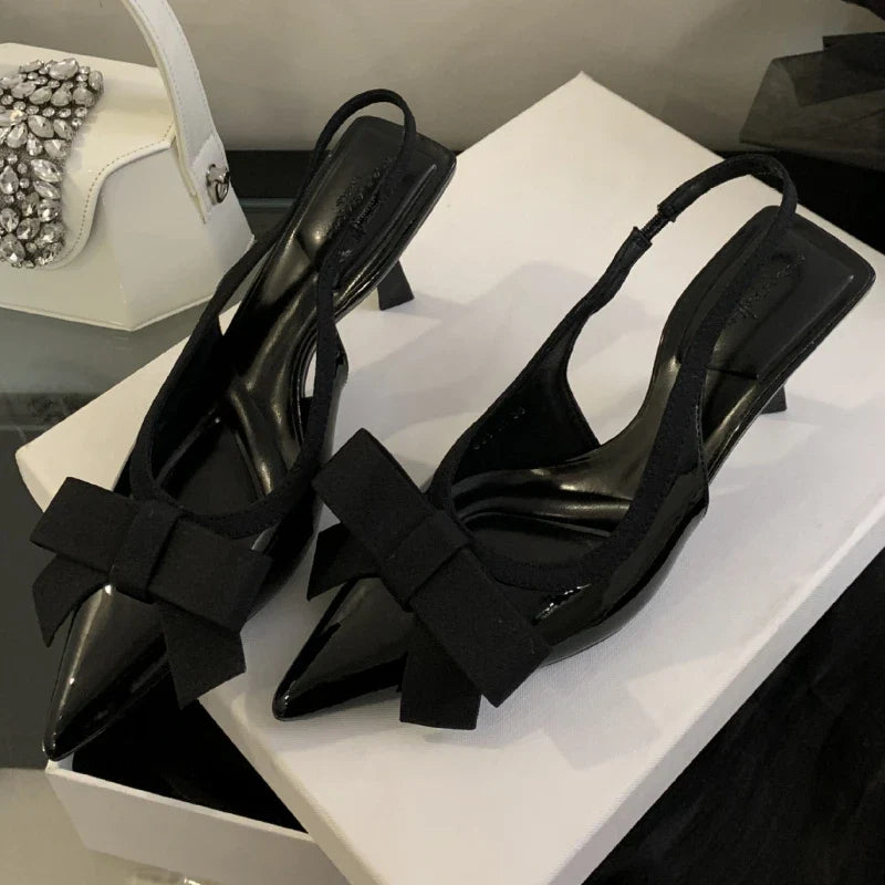 Butterfly-knot Pointed Toe High Heels Elegant Party Brand Design Slingbacks Sandals