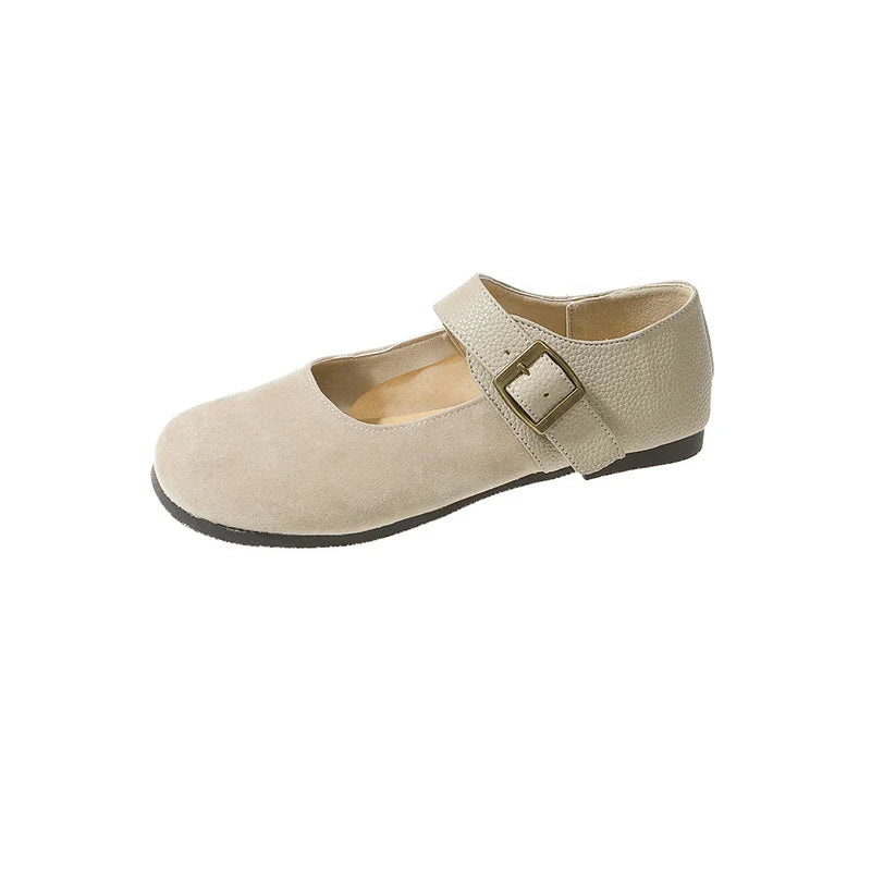 Leather Buckle Low Heel Mary Jane Shoes Soft Sole Casual Flat Shoes