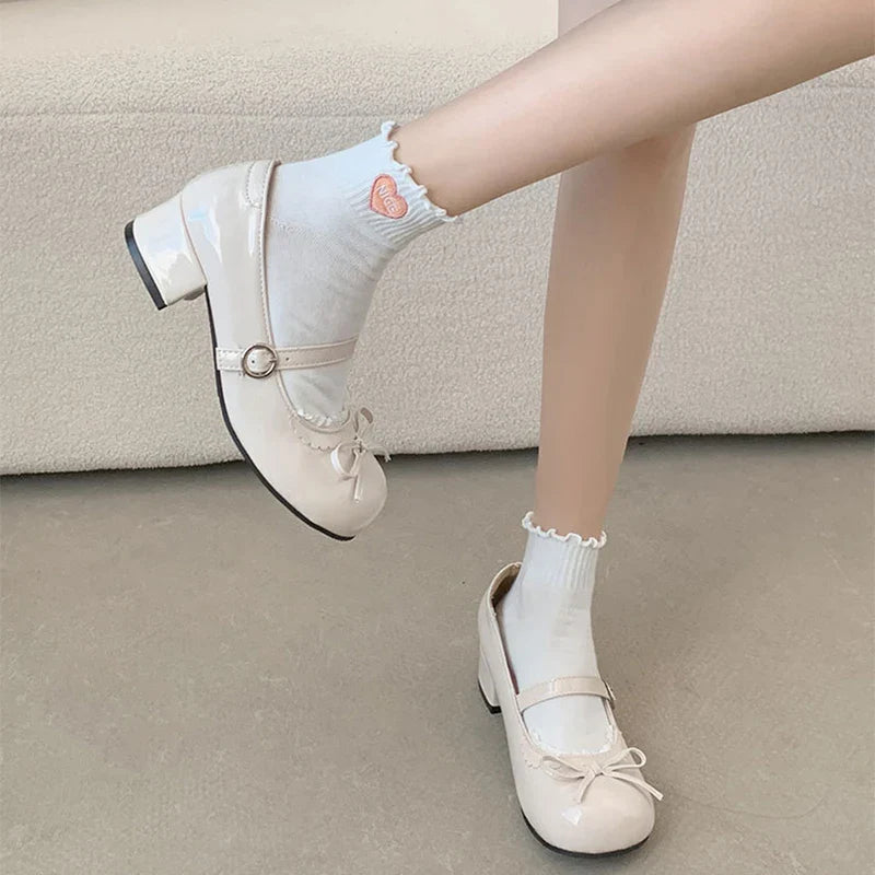 Round Toe JK Mary Jane Shoes Concise Outdoor Butterfly-knot Pumps Leather Shoes