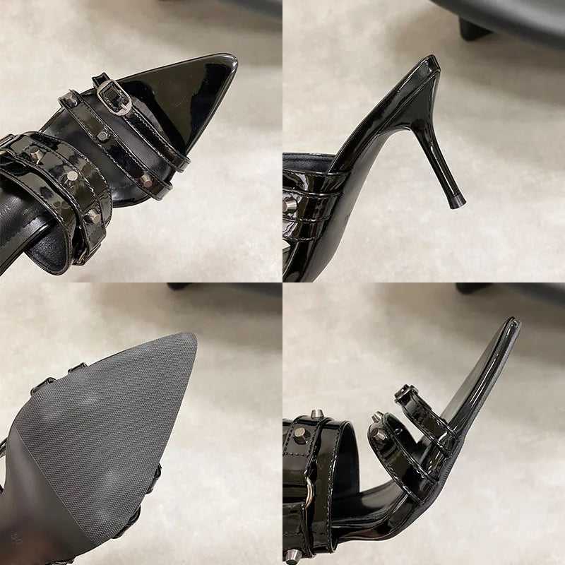 Pointed Toe Heels Pumps Slides Shoes In Slip Rivet High Heels Shoes