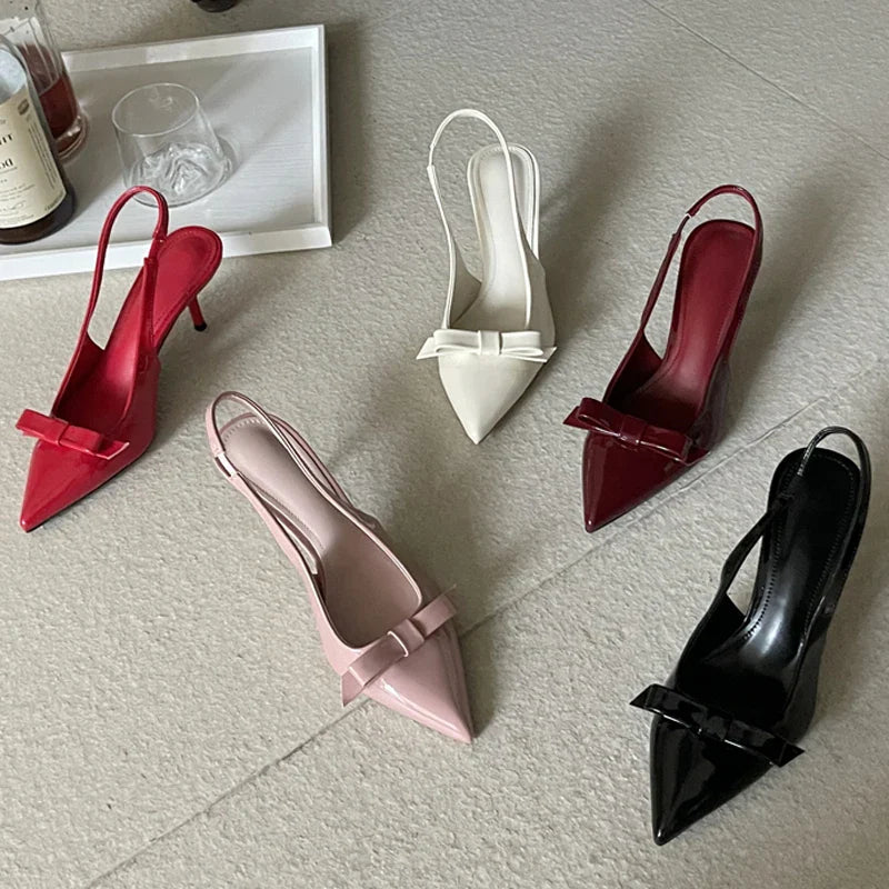 Butterfly-knot Slingbacks Elegant Pointed Toe Thin Heels Banquet Prom Shoes Big Size 43