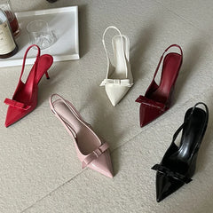 Butterfly-knot Slingbacks Elegant Pointed Toe Thin Heels Banquet Prom Shoes Big Size 43
