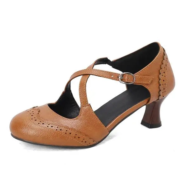 Cross Sandals Buckle High Heels Black Shoes