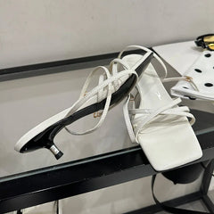 Cross-tied Low Heel Sandals Shoes Shallow Square Toe Footwear Heeled Shoes Sandals Pumps