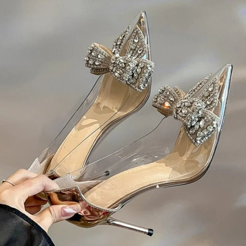 Pointed Crystal Fairy Wind Sandals Rhinestone Butterfly-knot Transparent High Heel Pumps