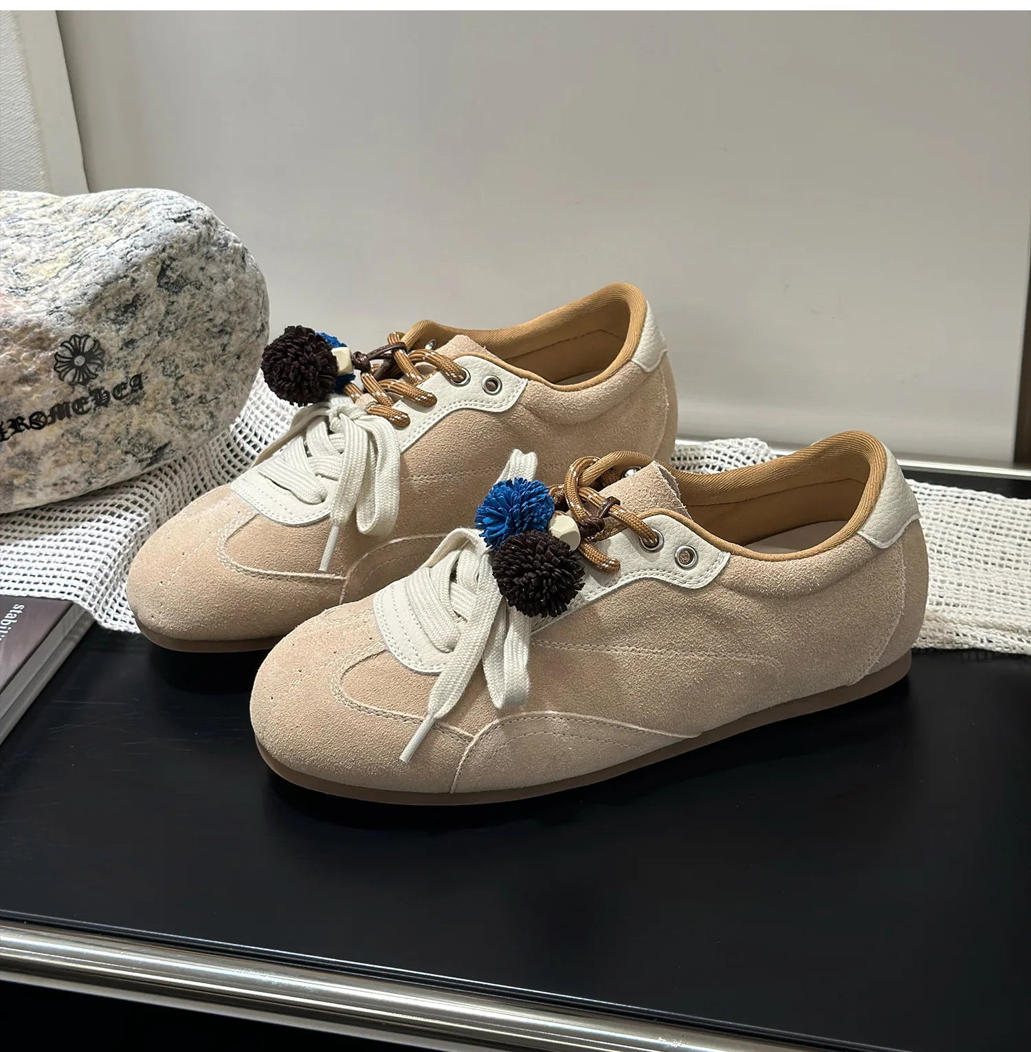 Retro Sporty Thick Bottom Breathable Heightening Shoes Vintage Dequn Round Toe Low Heel Comfortable All Season Shoe