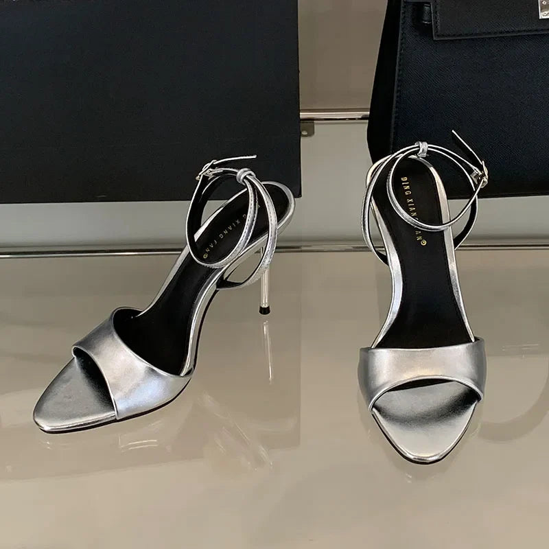Ankle Buckle Super High Heels Sandals Shoes Round Toe Footwear Elegant Heeled Sandals