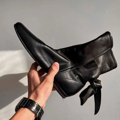 Soft Leather Lace-up Ankle Boots Comfortable Flats Short Booties Bowknot Chelsea Boots Shoes Botas