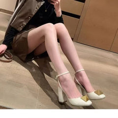Rivet High Heel Sandals Woman Chunky Heel Sandals Heel Hollow High Heel Shoes Big Rivet Shoes