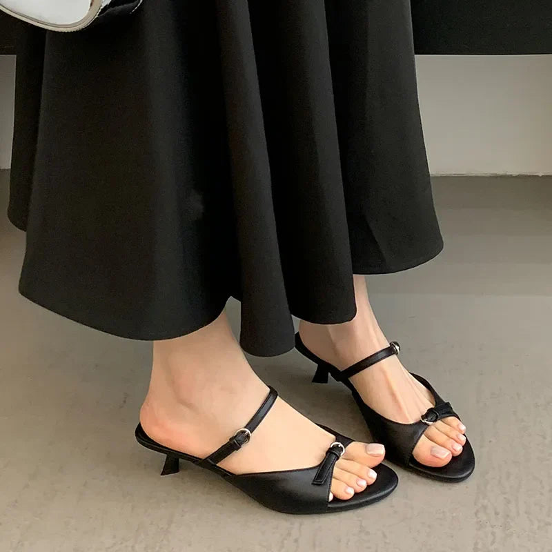 Shallow Elegant Low Heel Pumps Shoes Casual Slides Footwear Slip On Heeled Sandals Shoes
